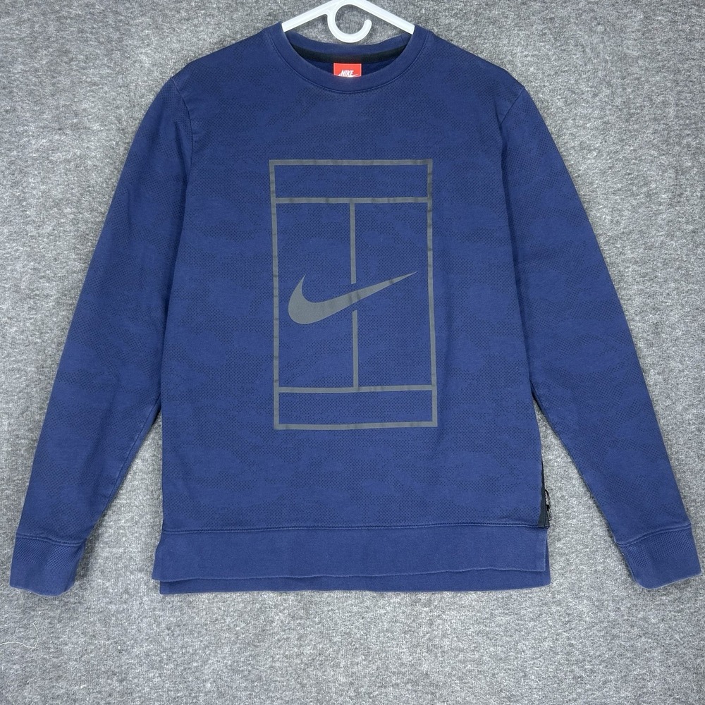 Nike Court Sweatshirt Mens M Blue Fleece Crewneck Pullover Tennis 715242